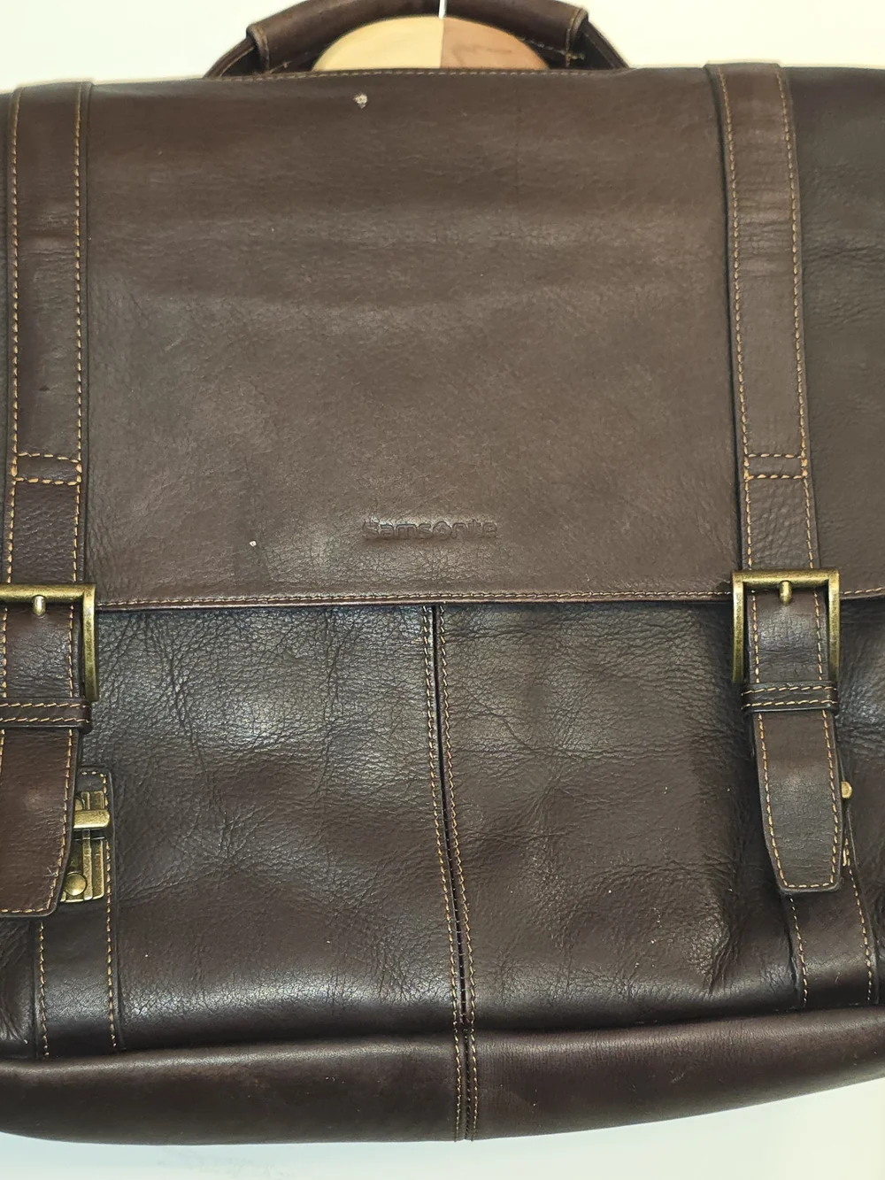 Samsonite Dark Brown Genuine Leather Briefcase / Messenger Bag - Missing Strap